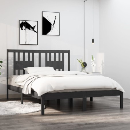 vidaXL Estructura de cama madera maciza gris 135x190 cm