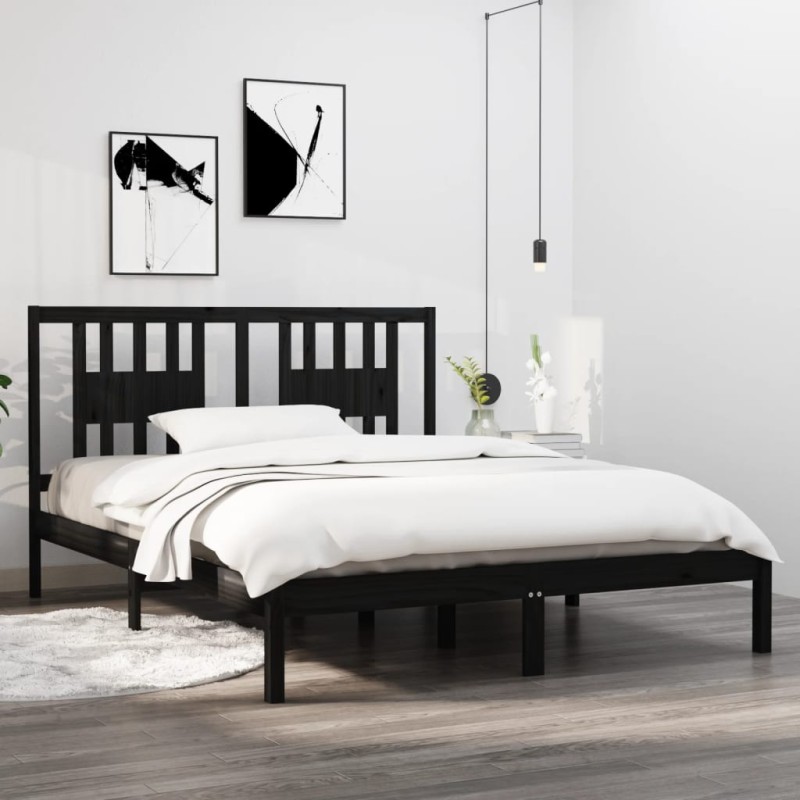 vidaXL Estructura de cama de madera maciza de pino negro 160x200 cm vidaXL Estructura de cama de madera maciza de pino negro 160x200 cm