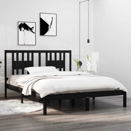 vidaXL Estructura de cama de madera maciza de pino negro 160x200 cm