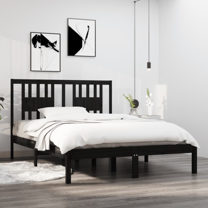 vidaXL Estructura de cama madera maciza negro 135x190 cm vidaXL Estructura de cama madera maciza negro 135x190 cm