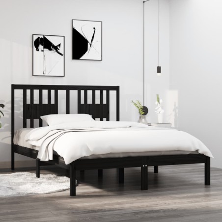 vidaXL Estructura de cama madera maciza negro 135x190 cm