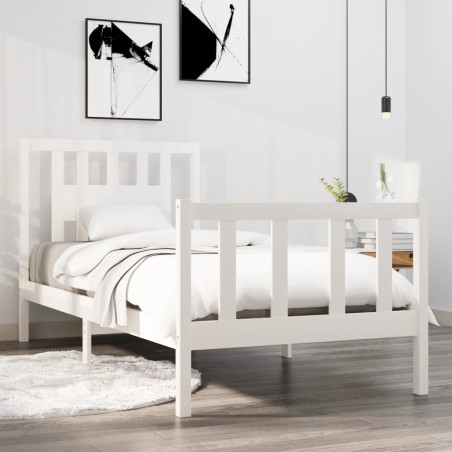 vidaXL Estructura de cama individual madera maciza blanco 75x190 cm