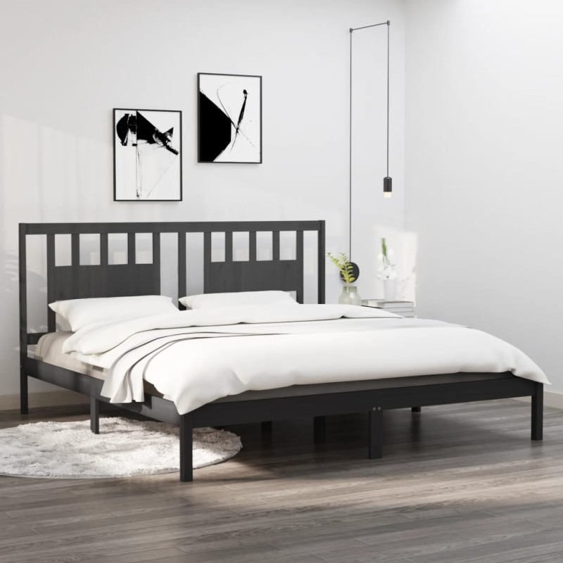 vidaXL Estructura de cama madera maciza gris 180x200 cm