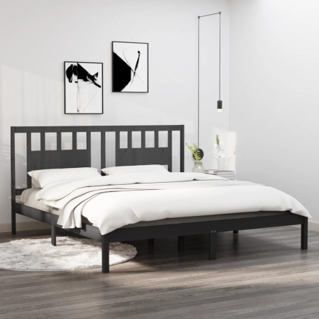 vidaXL Estructura de cama madera maciza gris 180x200 cm