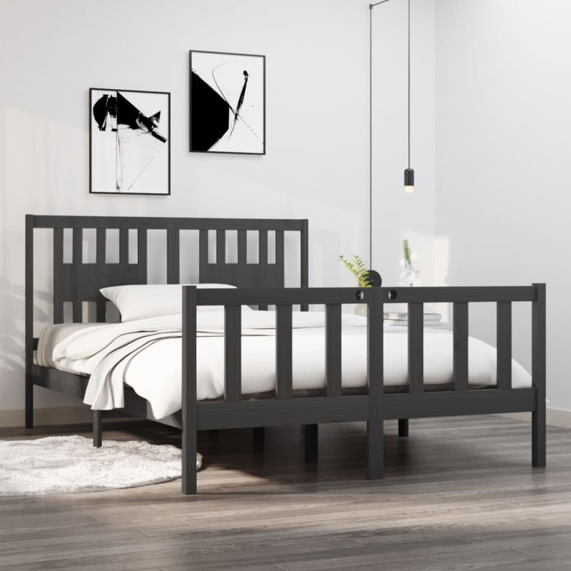 vidaXL Estructura de cama doble madera maciza gris 135x190 cm vidaXL Estructura de cama doble madera maciza gris 135x190 cm