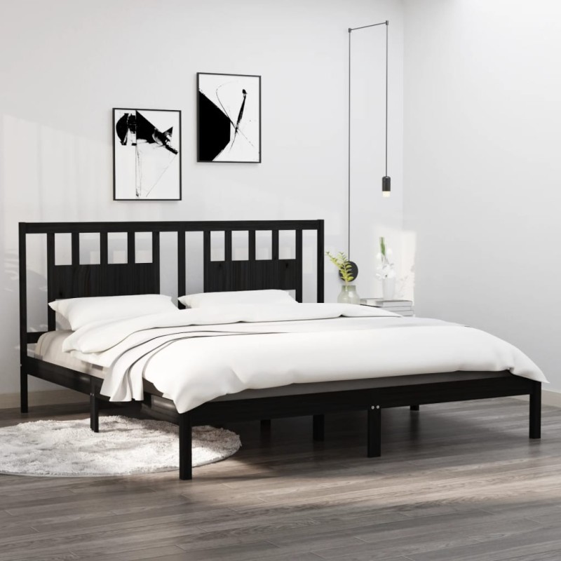 vidaXL Estructura de cama madera maciza negro 180x200 cm vidaXL Estructura de cama madera maciza negro 180x200 cm