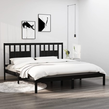vidaXL Estructura de cama madera maciza negro 180x200 cm