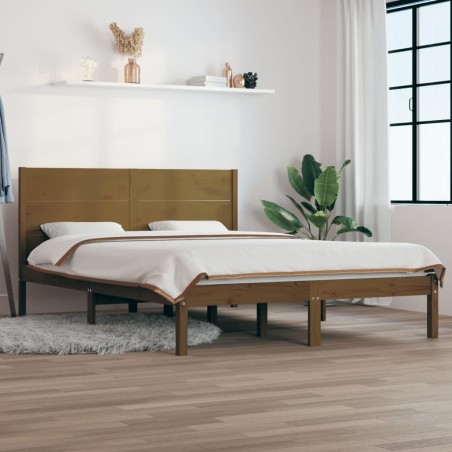 vidaXL Estructura de cama doble madera maciza marrón miel 120x190 cm