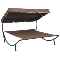 vidaXL Tumbona de jardín con toldo marrón