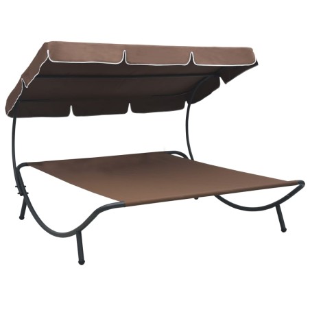vidaXL Tumbona de jardín con toldo marrón