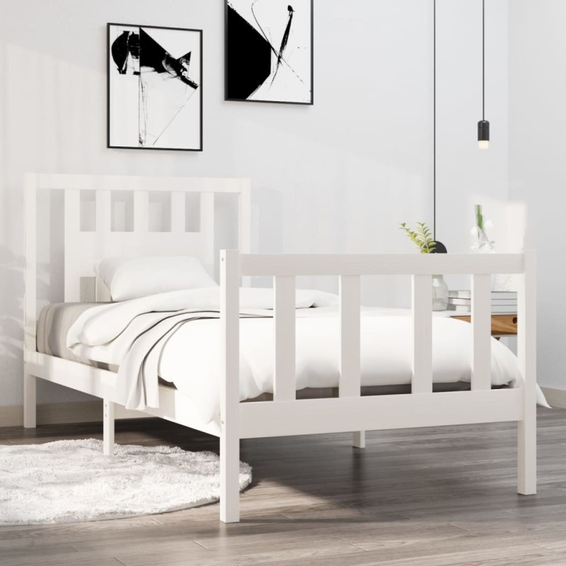 vidaXL Estructura de cama individual madera maciza blanca 90x190 cm vidaXL Estructura de cama individual madera maciza blanca 90x190 cm