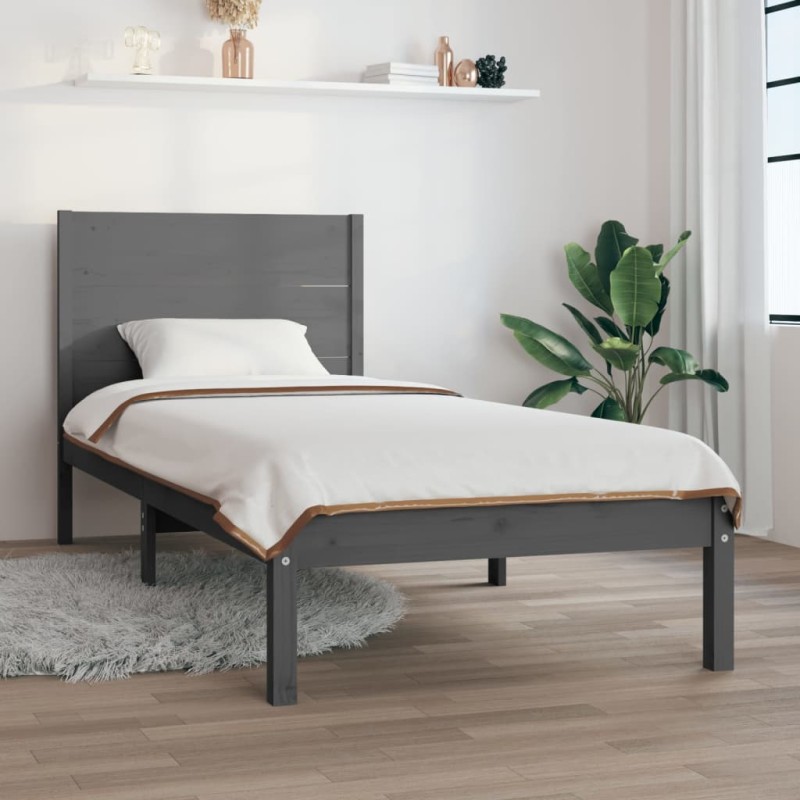 vidaXL Estructura de cama de madera maciza de pino gris 100x200 cm vidaXL Estructura de cama de madera maciza de pino gris 100x200 cm