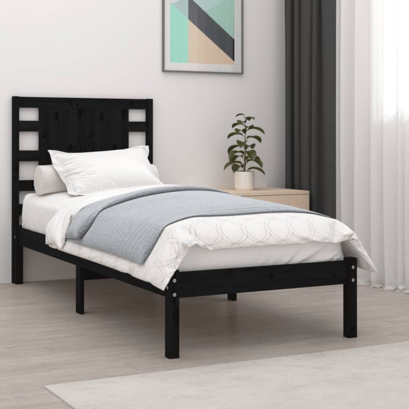 vidaXL Estructura de cama individual madera maciza negra 90x190 cm vidaXL Estructura de cama individual madera maciza negra 90x190 cm