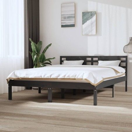 vidaXL Estructura de cama de madera maciza de pino gris 140x200 cm