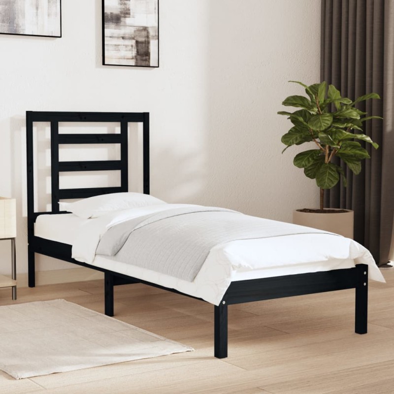 vidaXL Estructura cama madera maciza individual negro 75x190 cm vidaXL Estructura cama madera maciza individual negro 75x190 cm