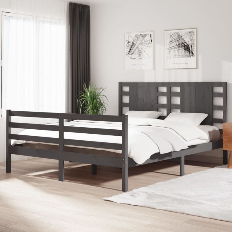 vidaXL Estructura de cama de madera maciza de pino gris 160x200 cm vidaXL Estructura de cama de madera maciza de pino gris 160x200 cm