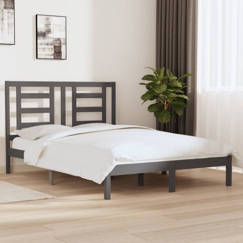 vidaXL Estructura de cama doble madera maciza de pino gris 135x190 cm vidaXL Estructura de cama doble madera maciza de pino gris 135x190 cm