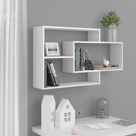 vidaXL Estantes pared madera contrachapada blanco brillo 104x20x58,5cm