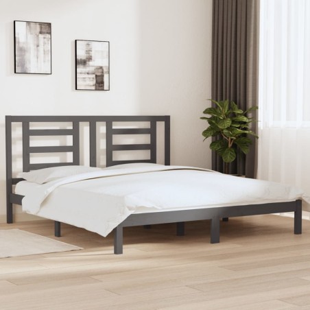 vidaXL Estructura de cama madera maciza super king gris 180x200 cm