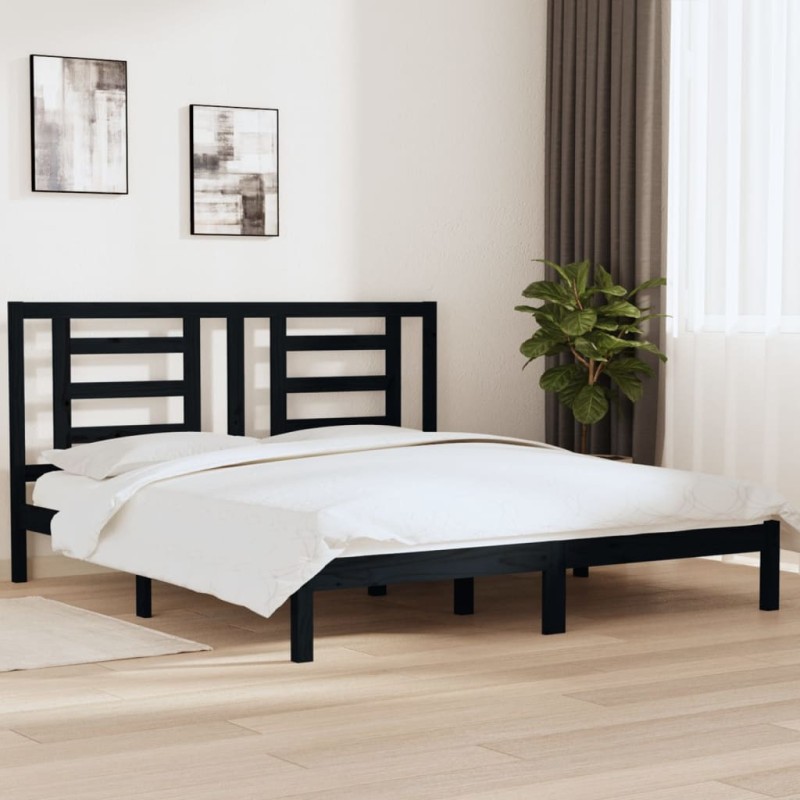 vidaXL Estructura de cama madera maciza super king negro 180x200 cm vidaXL Estructura de cama madera maciza super king negro 180x200 cm