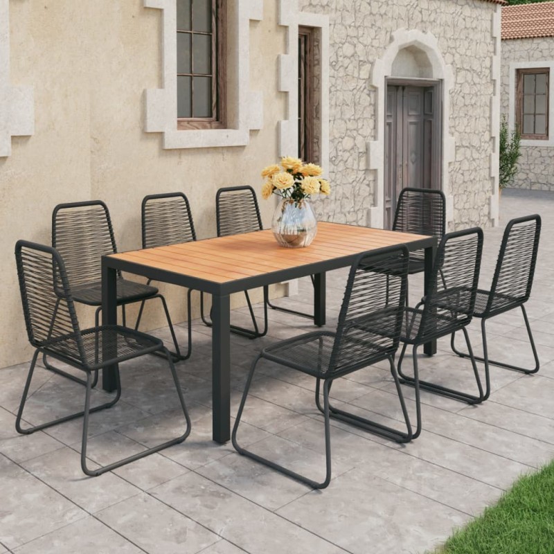 vidaXL Set de comedor de jardín 9 piezas PVC ratán negro y marrón