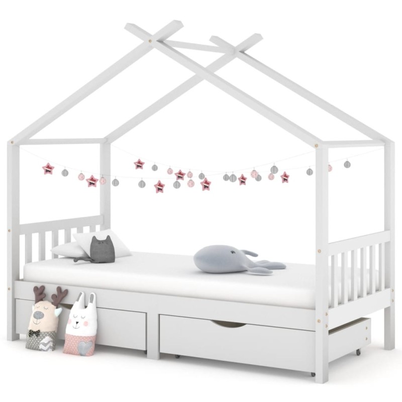 vidaXL Estructura cama niños y cajones madera maciza blanca 90x200 cm vidaXL Estructura cama niños y cajones madera maciza blanca 90x200 cm