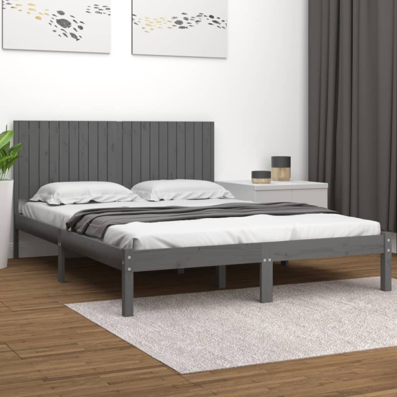 vidaXL Estructura de cama de madera maciza de pino gris 200x200 cm vidaXL Estructura de cama de madera maciza de pino gris 200x200 cm