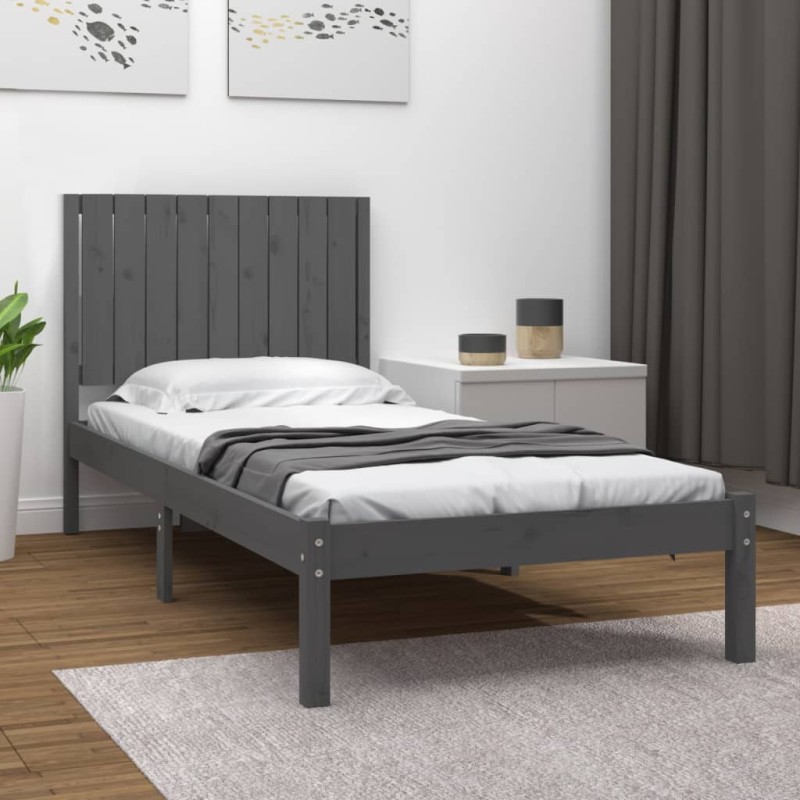 vidaXL Estructura de cama madera maciza de pino gris 90x200 cm vidaXL Estructura de cama madera maciza de pino gris 90x200 cm