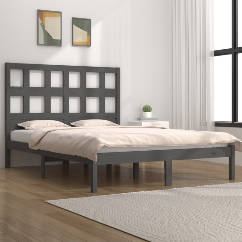vidaXL Estructura de cama de madera maciza de pino gris 140x200 cm vidaXL Estructura de cama de madera maciza de pino gris 140x200 cm