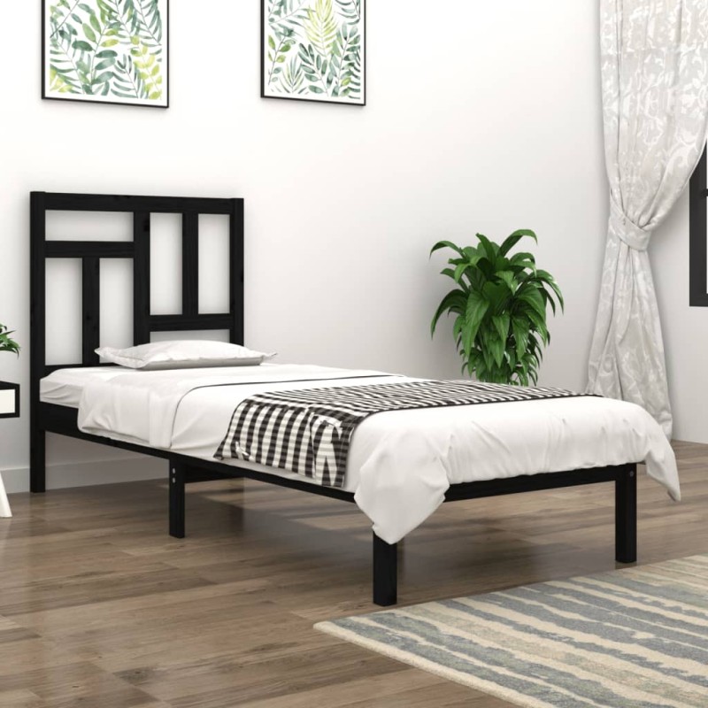 vidaXL Estructura de cama madera maciza de pino negra 90x200 cm vidaXL Estructura de cama madera maciza de pino negra 90x200 cm