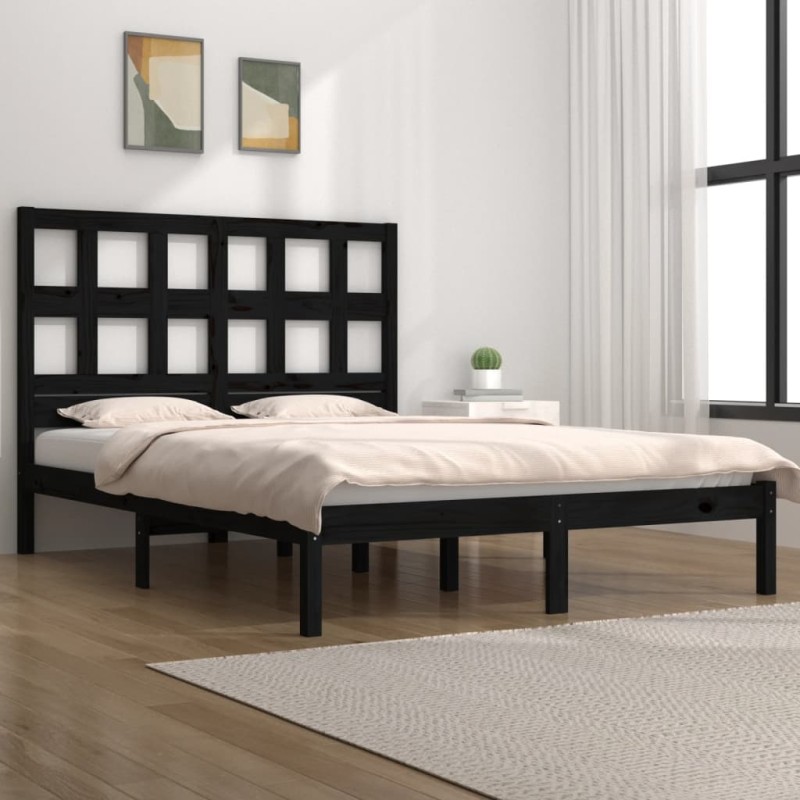 vidaXL Estructura de cama de madera maciza de pino negra 140x200 cm vidaXL Estructura de cama de madera maciza de pino negra 140x200 cm