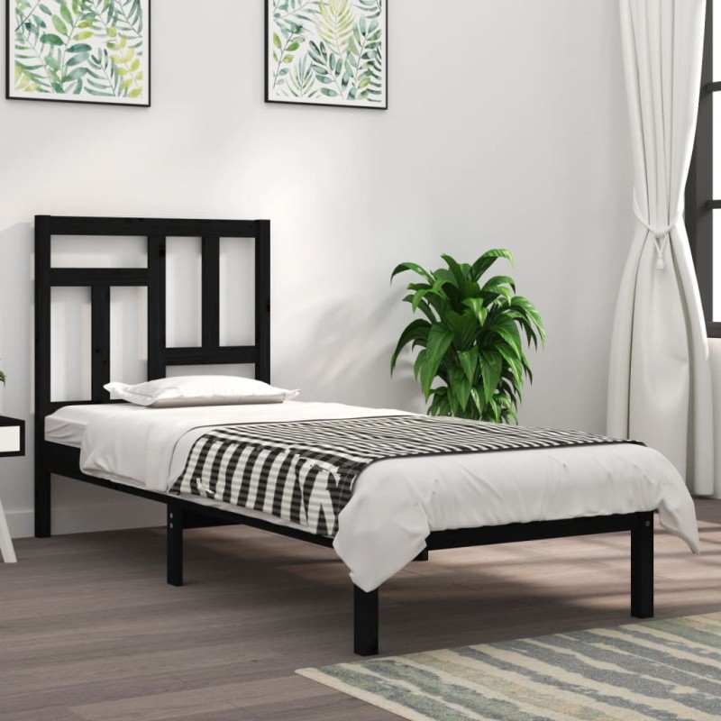 vidaXL Estructura de cama individual de madera maciza negra 75x190 cm vidaXL Estructura de cama individual de madera maciza negra 75x190 cm