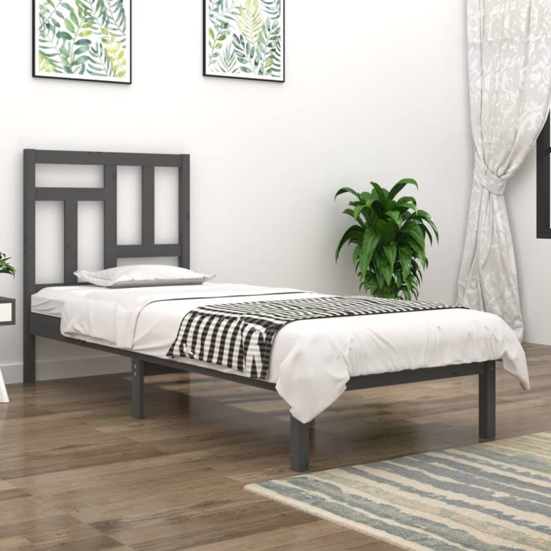 vidaXL Estructura de cama madera maciza de pino gris 90x200 cm vidaXL Estructura de cama madera maciza de pino gris 90x200 cm