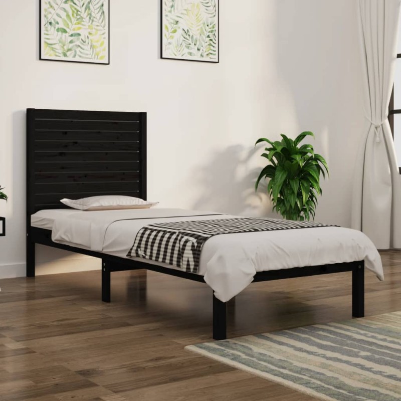 vidaXL Estructura de cama madera maciza negro individual 75x190 cm vidaXL Estructura de cama madera maciza negro individual 75x190 cm