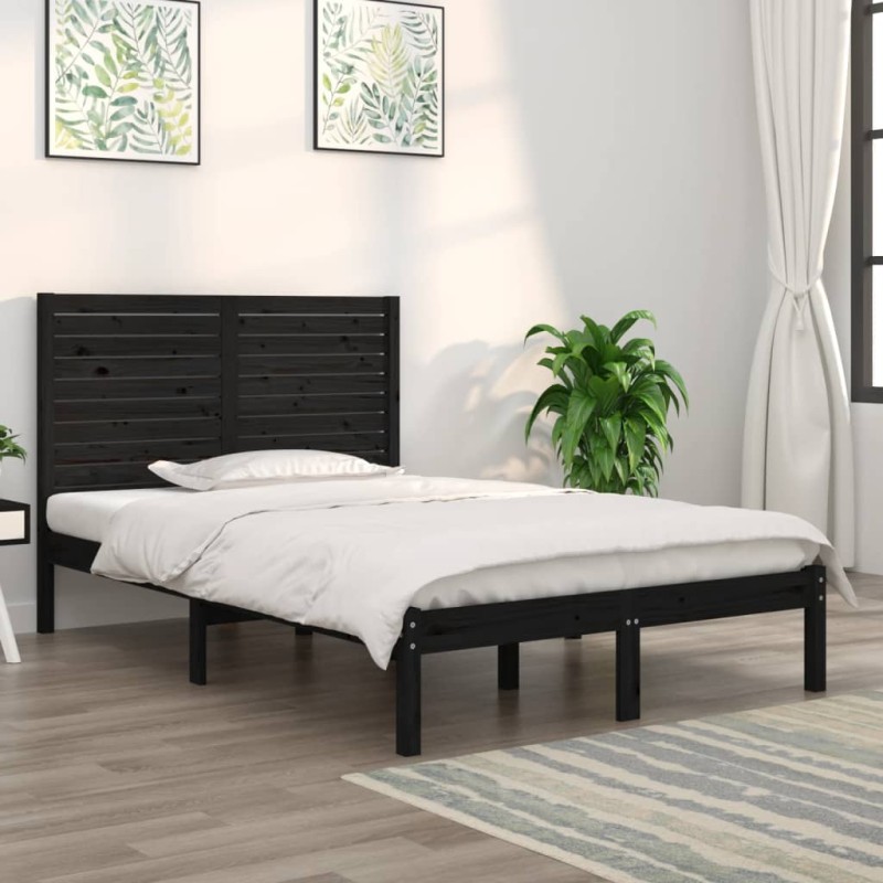 vidaXL Estructura de cama madera maciza negro 135x190 cm