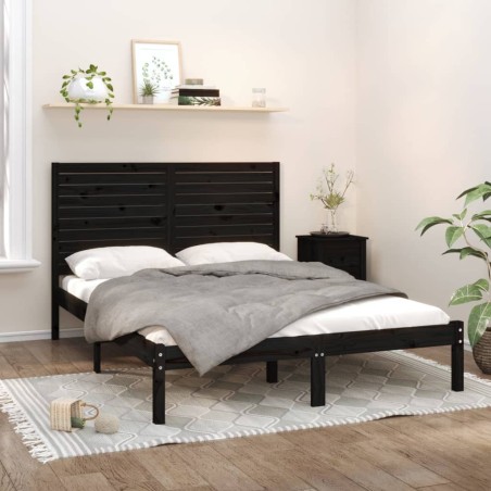 vidaXL Estructura de cama madera maciza king size negro 150x200 cm