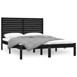 vidaXL Estructura de cama madera maciza king size negro 150x200 cm