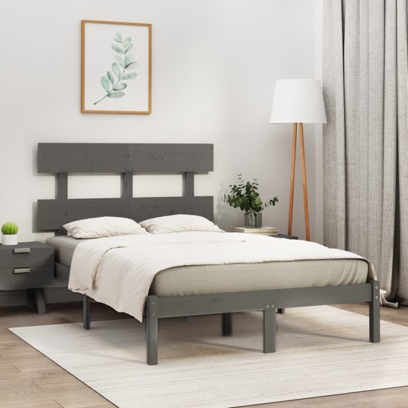 vidaXL Estructura de cama de madera maciza gris 140x190 cm vidaXL Estructura de cama de madera maciza gris 140x190 cm