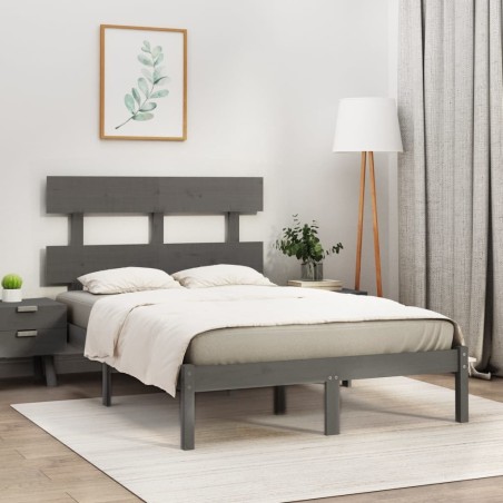 vidaXL Estructura de cama de madera maciza gris 140x190 cm