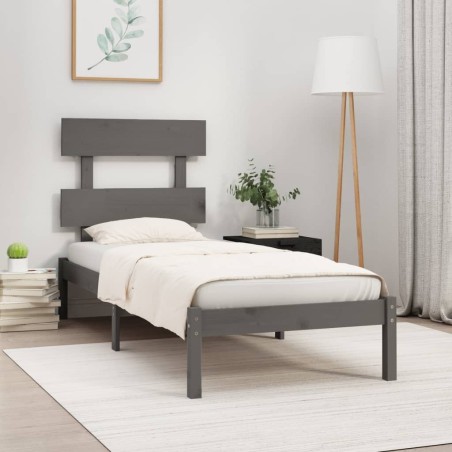 vidaXL Estructura de cama madera maciza de pino gris 90x200 cm