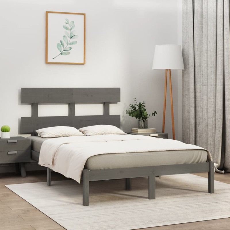 vidaXL Estructura de cama de madera maciza de pino gris 200x200 cm vidaXL Estructura de cama de madera maciza de pino gris 200x200 cm