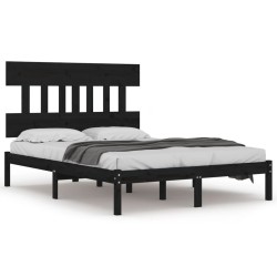 vidaXL Estructura de cama doble pequeña madera maciza negro 120x190 cm