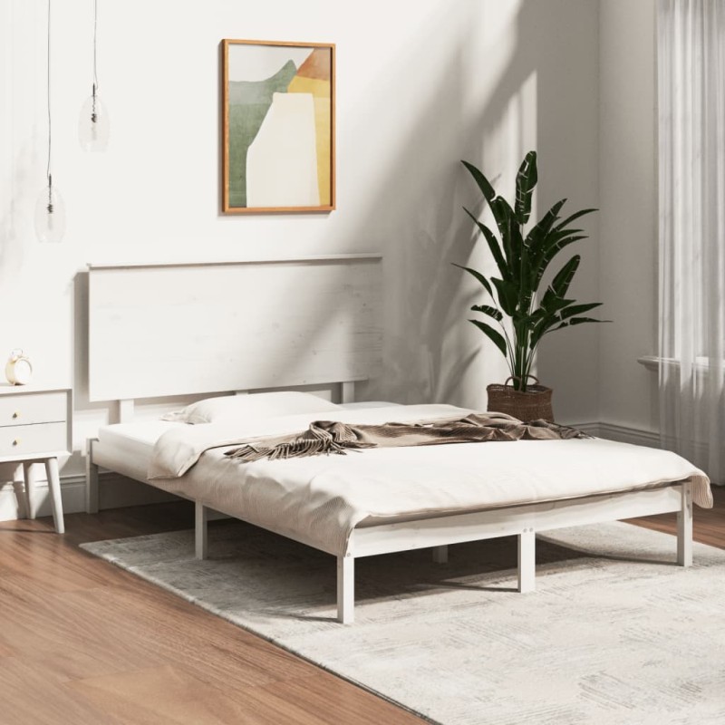 vidaXL Estructura de cama de madera de pino maciza blanca 140x190 cm vidaXL Estructura de cama de madera de pino maciza blanca 140x190 cm