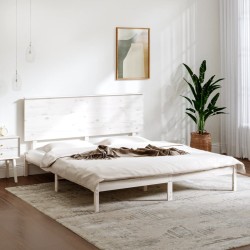 vidaXL Estructura de cama madera maciza King Size blanca 150x200 cm