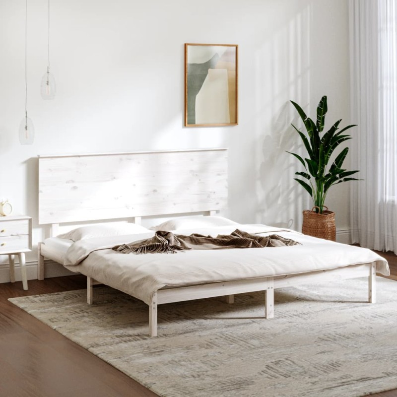 vidaXL Estructura de cama madera maciza King Size blanca 150x200 cm