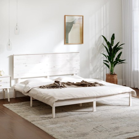 vidaXL Estructura de cama madera maciza King Size blanca 150x200 cm