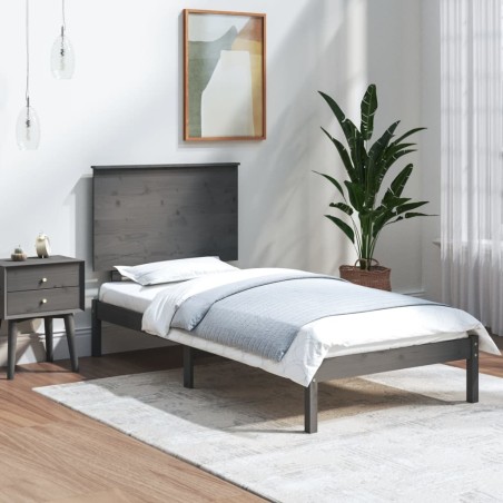 vidaXL Estructura de cama madera maciza de pino gris 90x200 cm