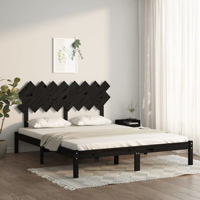 vidaXL Estructura de cama de madera maciza de pino negra 160x200 cm vidaXL Estructura de cama de madera maciza de pino negra 160x200 cm