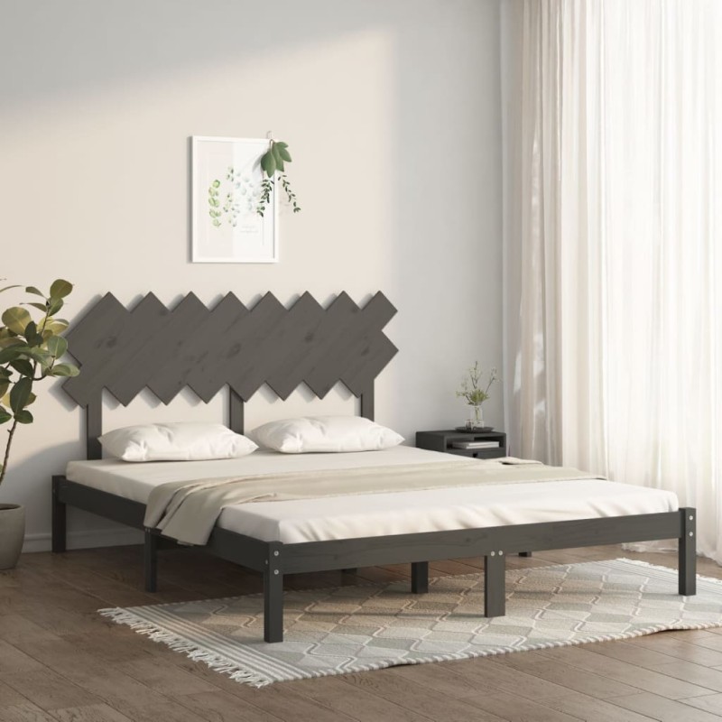 vidaXL Estructura de cama de madera maciza de pino gris 160x200 cm vidaXL Estructura de cama de madera maciza de pino gris 160x200 cm