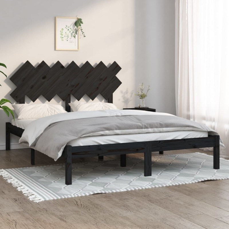 vidaXL Estructura de cama madera maciza king size negro 150x200 cm